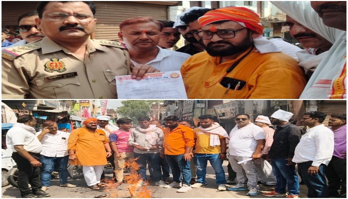 ब्राह्मण समाज पर टिप्पणी को लेकर सुल्तानपुर में प्रदर्शन, सपा प्रवक्ता का फूंका पुतला
