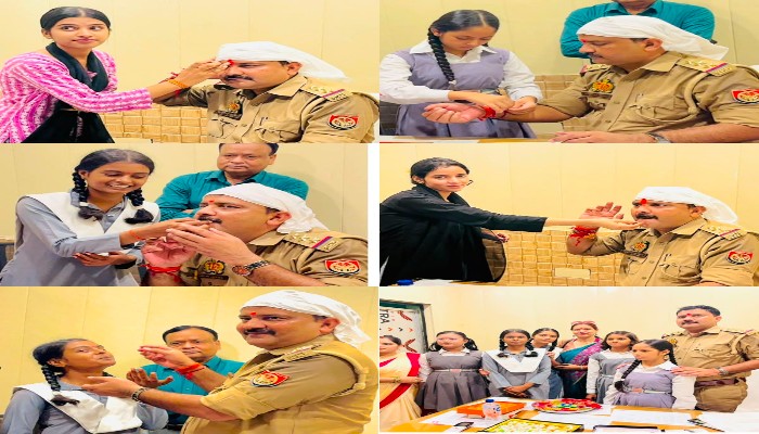 छात्राओं ने पुलिसकर्मियों को बांधी राखी, लिया सुरक्षा का वचन