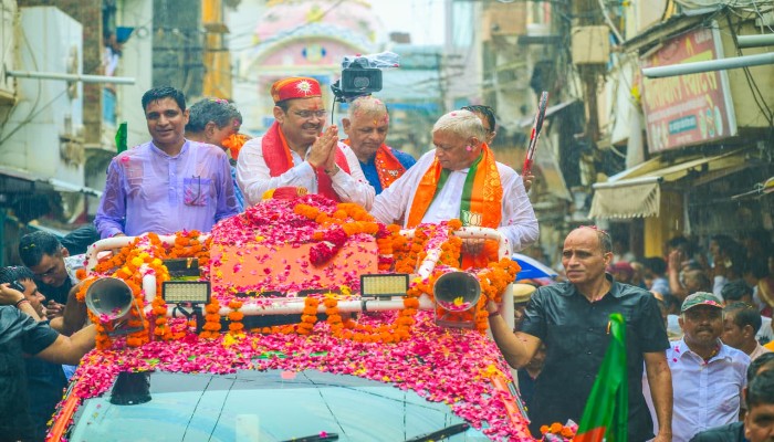 बीजेपी का शक्ति प्रदर्शन, भजनलाल शर्मा किया रोड शो
