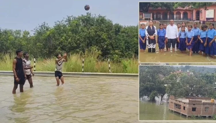 भागलपुर में बाढ़ के बीच हाईवे बना खेल का मैदान, कई पंचायतें बनीं टापू