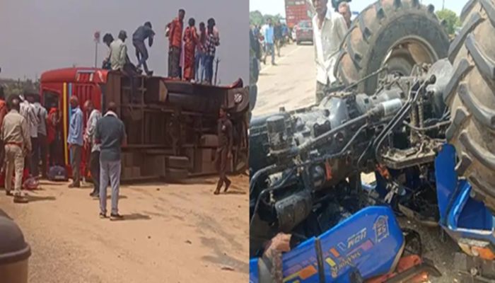 Jabalpur: ओवरटेक के चक्कर में ट्रैक्टर-ट्राॅली से भिड़ी बस, 50 यात्री घायल, 6 की हालत गंभीर
