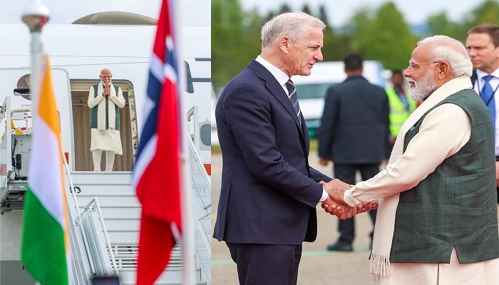 PM Modi Norway Visit: नॉर्वे पहुंचे प्रधानमंत्री नरेंद्र मोदी, प्रोटोकॉल तोड़ पीएम जोनास गहर स्टोर ने किया गर्मजोशी से स्वागत