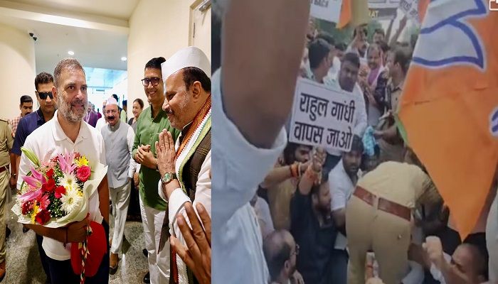 Rahul Gandhi Raebareli: रायबरेली दौरे पर पहुंचे राहुल गांधी का विरोध, धरने पर बैठे राज्य मंत्री