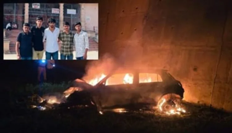 सादलपुर में डिवाइडर से टकराई कार में लगी आग, एक युवक दूर गिरा, चार जिंदा जले