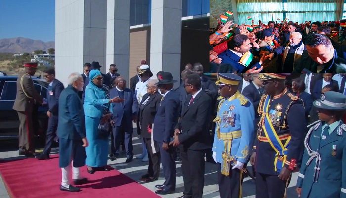 PM Modi Namibia Visit: नामीबिया में पीएम मोदी का जोरदार स्वागत, 21 तोपों की दी गई सलामी