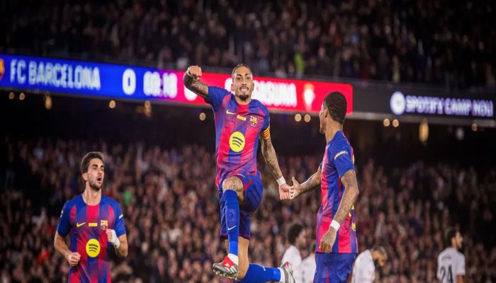 barcelona vs osasuna: ओसासुना 2-0 से हराकर बार्सीलोना ने दर्ज की लगातार 7वीं जीत, राफिन्हा ने दागे दो गोल