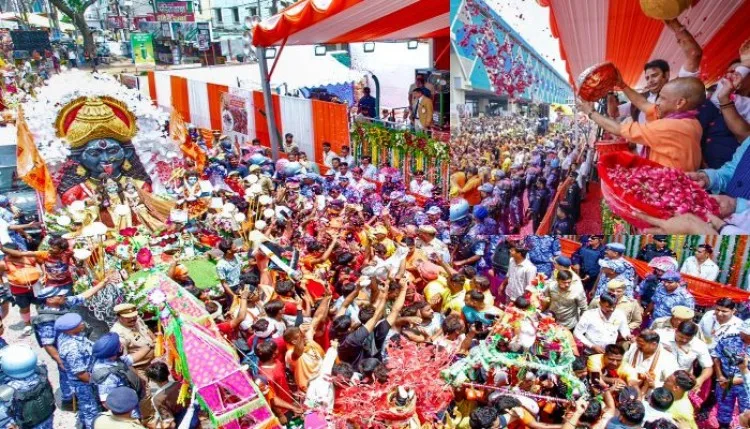 मेरठ: सीएम योगी ने कांवड़ियों पर की फूलों की वर्षा