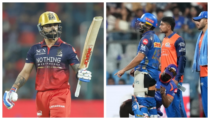 Royal Challengers Bengaluru vs Mumbai Indians : रोहित शर्मा रिटायर्ड हर्ट, विराट कोहली भी टखने की चोट से परेशान; RCB की जीत के बीच बढ़ी फैंस की चिंता