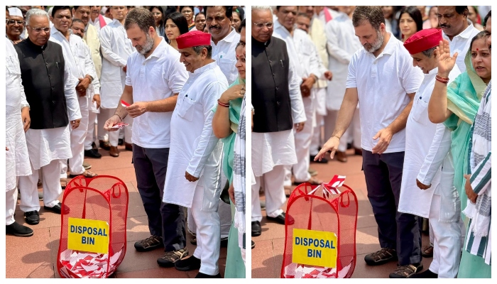 Rahul Gandhi Protest SIR : राहुल ने सांकेतिक रूप से SIR को फाड़कर कूड़ेदान में फेंका