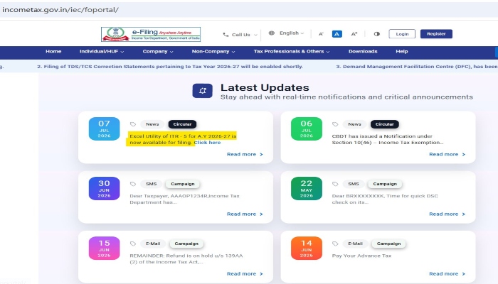 ITR-5 Excel Utility-ITR-5 AY 2026-27- E-filing Portal