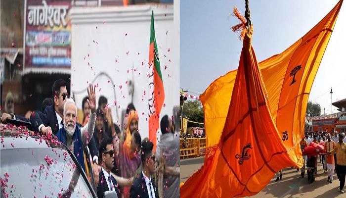 ध्वजारोहण से पहले अयोध्या में PM मोदी रोड शो, राम मंदिर के शिखर पर स्थापित होने वाले विशाल धर्म ध्वजा की पहली तस्वीर आई सामने